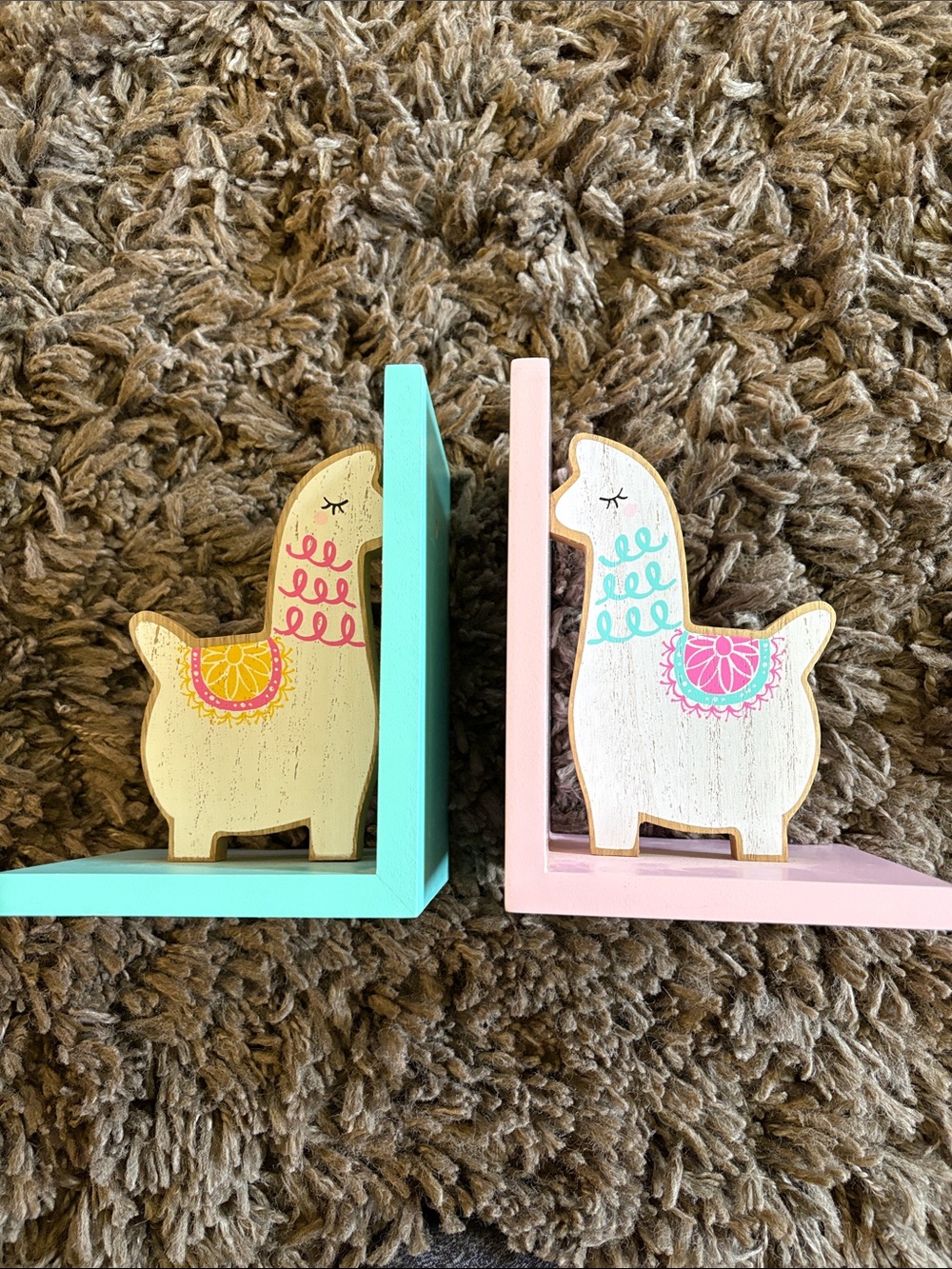 Hobby Lobby Pastel Pink & Aqua Llama Bookends